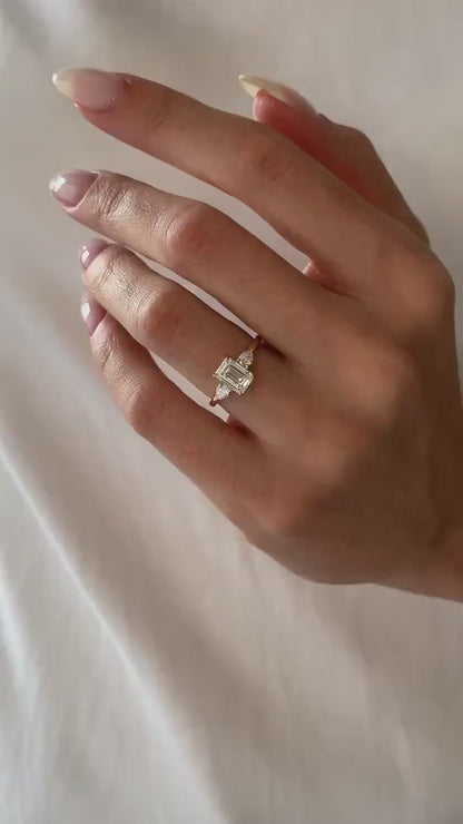 1.50ct Emerald Cut Center Stone With Two Trillion Cut Side Stone Lab Grown Diamond Ring Engagement Ring For Her and Wedding Ring For Women