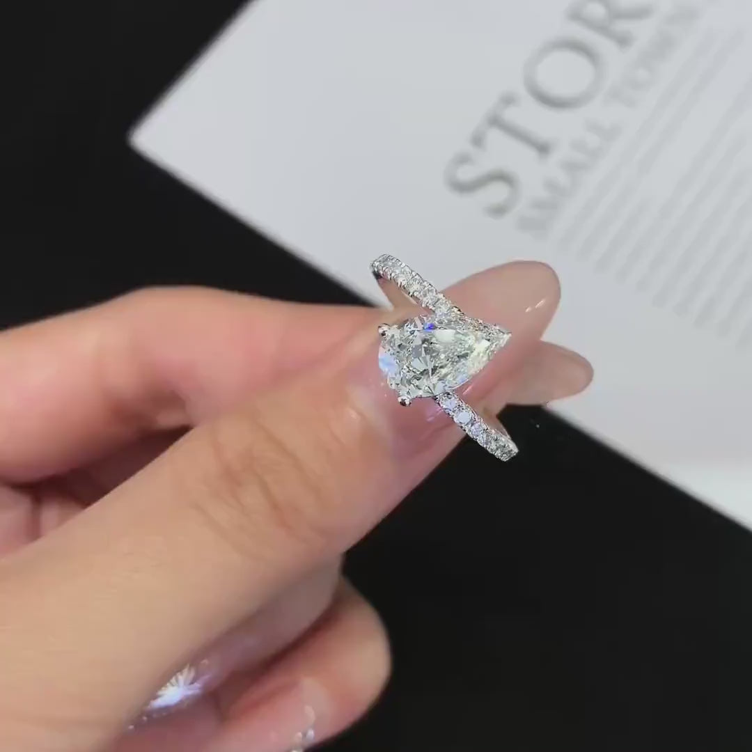 Pear 2.00CT Lab Grown Diamond Engagement Ring | Bypass Basket Setting | Bridal Ring | Wedding Ring | Promise Ring | Gift for Her Jewelry
