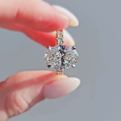 4.00 CT Oval Lab Grown Diamond Engagement Ring | Scalloped Pavé Band  | IGI Certified
