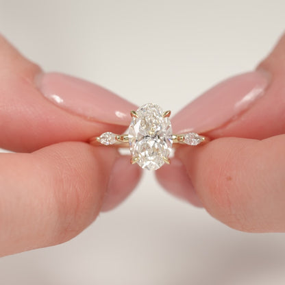 2.00 CT Oval Cut Lab Grown Diamond Engagement Ring | Side Marquise Accents | IGI Certified