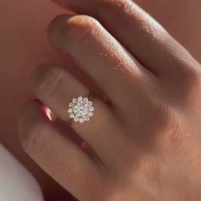 1.00 CT Round Lab Grown Diamond Engagement Ring | Halo Cathedral Setting | Vintage Ring | IGI Certified