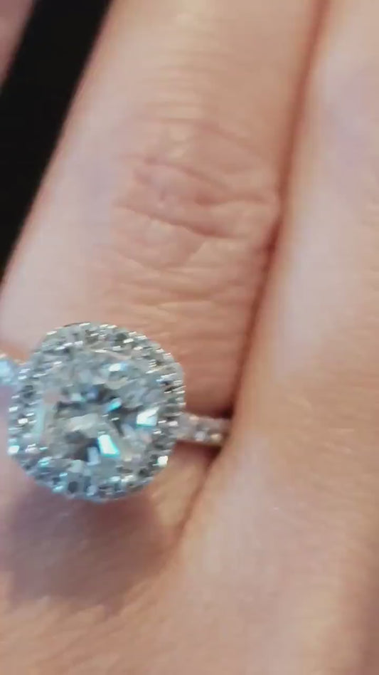 2.6ct Cushion Lab Grown Diamond Engagement Ring | Halo Pave Band Setting | IGI Certified