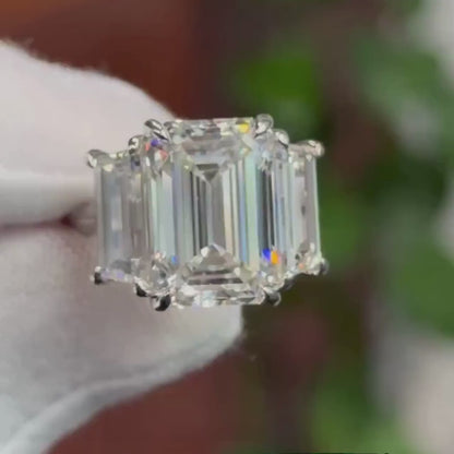 Emerald Lab Grown Diamond Engagement Ring | Classic Three Stone Ring | IGI Certified