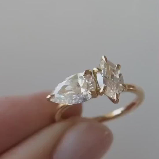 Bespoke Toi Et Moi lab created diamond ring, marquise and pear cut engagement ring, luxury bridal jewelry, promise ring for her