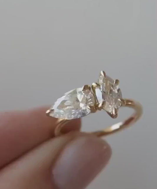 Bespoke Toi Et Moi lab created diamond ring, marquise and pear cut engagement ring, luxury bridal jewelry, promise ring for her