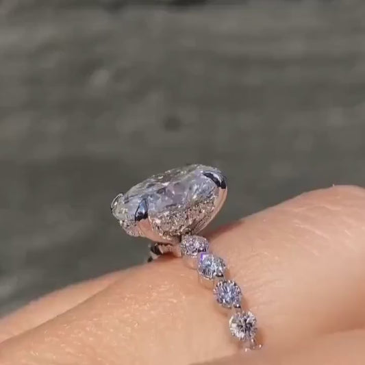 2.50TCW Oval Lab Grown Diamond Engagement Ring | Hidden Halo Pave Band Setting | IGI Certified