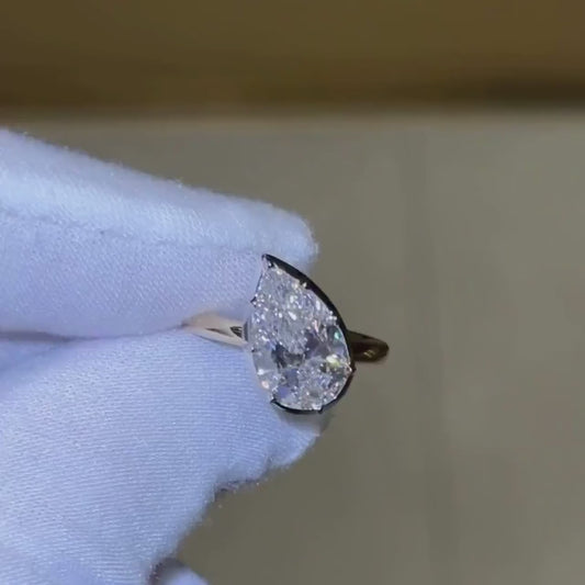 3.00 CT Pear Lab Grown Diamond Engagement Ring | Full Bezel Ring | IGI Certified