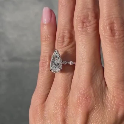 4.50 CT Pear Lab Grown Diamond Engagement Ring | Pavé Band with Hidden Halo | IGI Certified