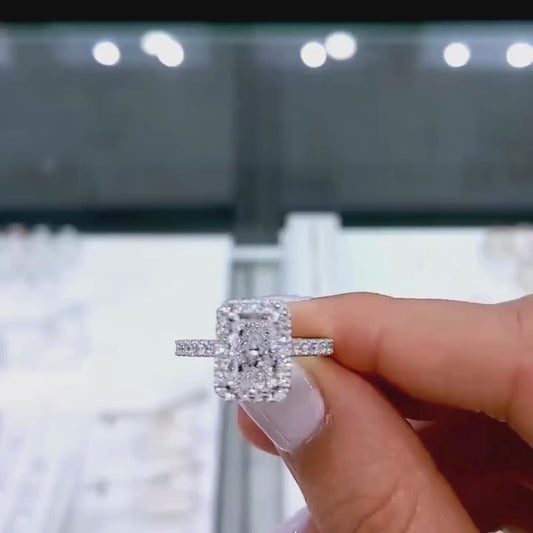 2.00 CT Radiant Lab Grown Diamond Engagement Ring | Halo Cathedral Ring | IGI Certified