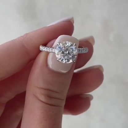 Round Lab Grown Diamond Engagement Ring | Pavé Band | IGI Certified