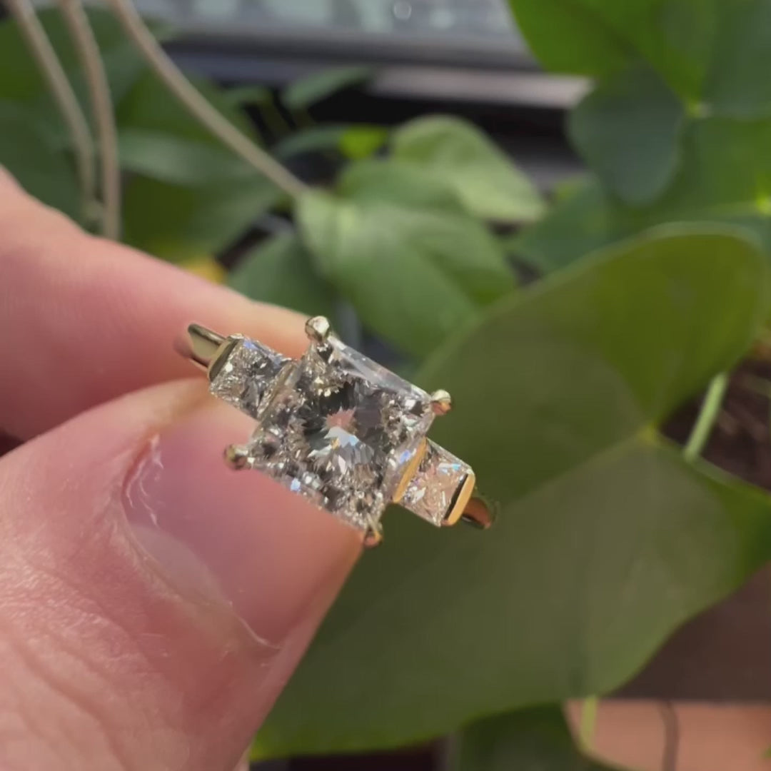 3.00 TCW IGI certified princess lab grown diamond ring, three stone engagement ring, bridal jewelry, modern wedding ring, luxury promise ring