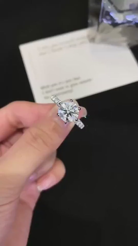3.00 CT Round Lab Grown Diamond Engagement Ring | Accent Design Ring | IGI Certified