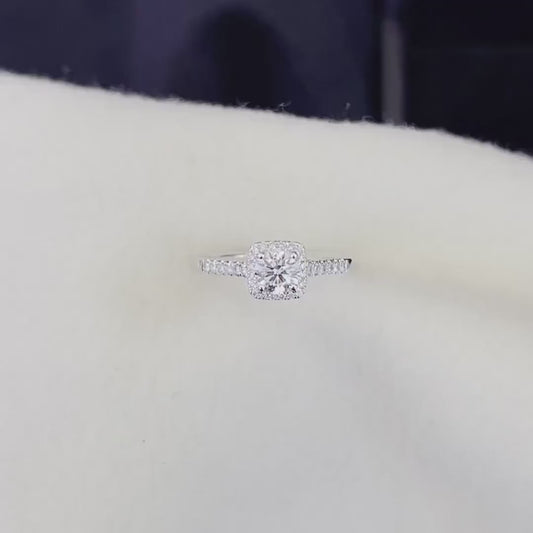 1.00 CT Round Lab Grown Diamond Engagement Ring | Pavé Halo Cathedral Ring | IGI Certified