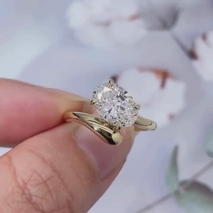 3.61 CT Oval Lab Grown Diamond Engagement Ring |Bypass Shank Ring | IGI Certified