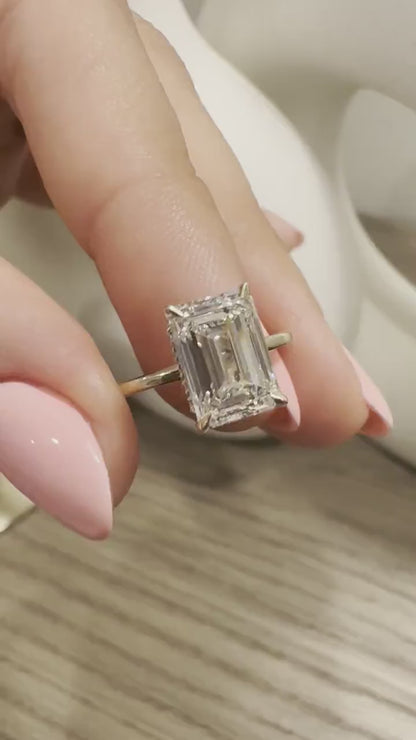 Emerald Lab Grown Diamond Engagement Ring | Hidden Halo Ring | IGI Certified
