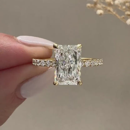 2.00CT Radiant Lab Grown Diamond Engagement Ring | Hidden Halo Yellow Gold Band Setting | IGI Certified
