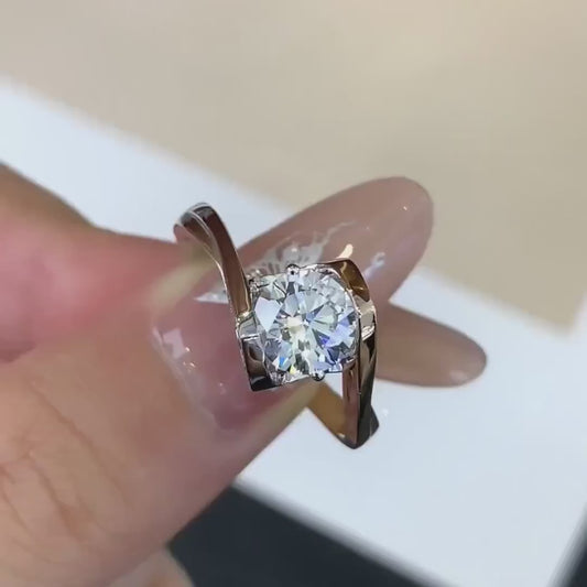 Round cut lab created diamond ring 1.60TCW, two tone bypass engagement ring, IGI certified wedding band, anniversary promise jewelry