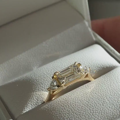 5ct Emerald Center Stone With Two Side Trillion Cut Lab Grown Diamond Ring Classic Minimalist Engagement Ring and wedding gift or promise Gift her/women