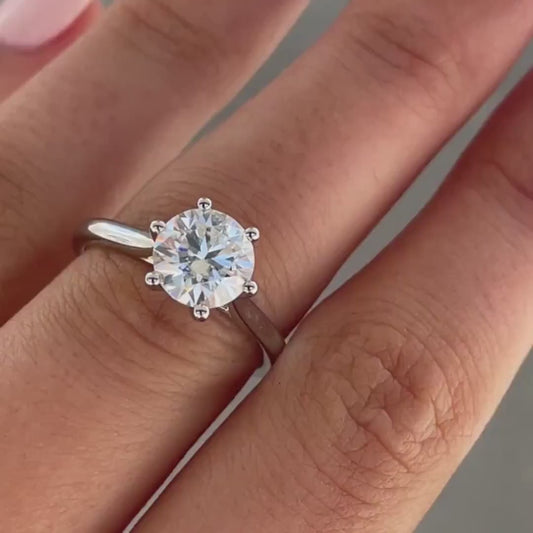 Modern 2.00ct round lab grown diamond engagement ring IGI certified, cathedral solitaire 6 claw prong setting ethical diamond wedding bridal jewelry ring