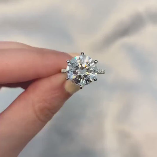 5.50 CT Round Lab Grown Diamond Engagement Ring | Pavé Solitaire Ring | IGI Certified