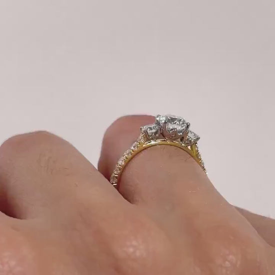 Round lab grown diamond engagement ring, 1.50TCW three stone pavé setting, IGI certified wedding ring for her