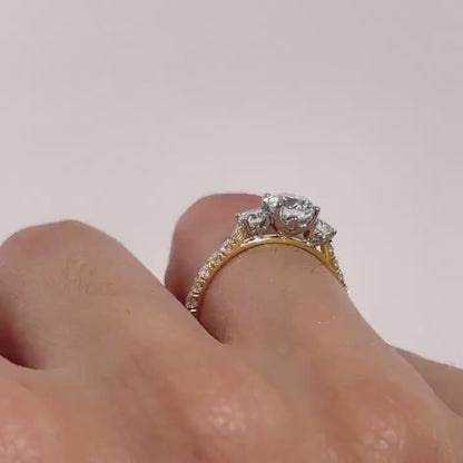 Round lab grown diamond engagement ring, 1.50TCW three stone pavé setting, IGI certified wedding ring for her