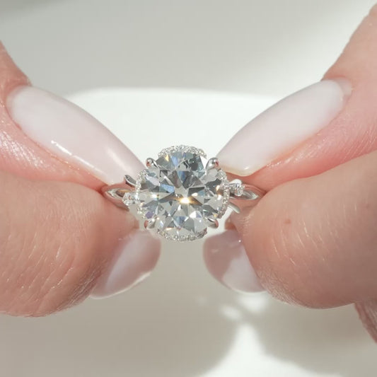 2.00ct Round Lab Grown Diamond Engagement Ring | Twisted Band Hidden Halo Setting | IGI Certified