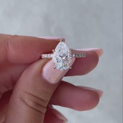 3.30 tcw pear shape lab grown diamond engagement ring hidden halo setting IGI certified bridal wedding ring luxury gift for women elegant style
