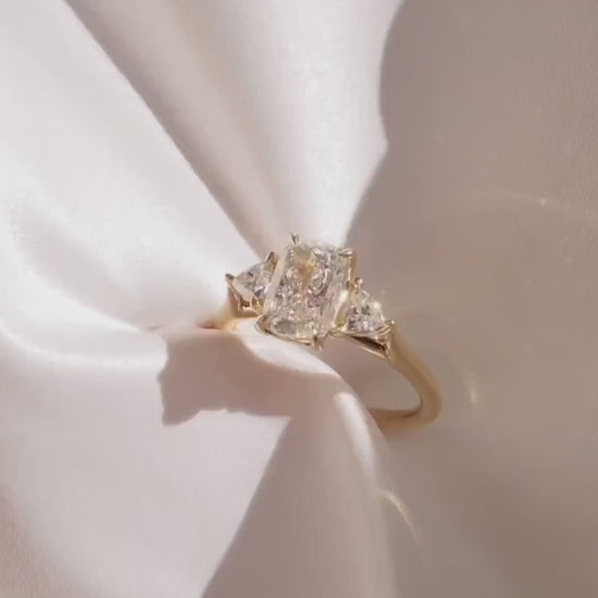 Radiant cut 4ct lab created diamond ring, kite side diamond engagement ring, bridal wedding jewelry, promise ring for her