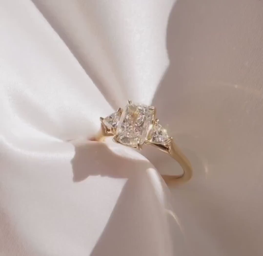 Radiant cut 4ct lab created diamond ring, kite side diamond engagement ring, bridal wedding jewelry, promise ring for her