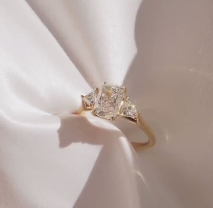 Radiant cut 4ct lab created diamond ring, kite side diamond engagement ring, bridal wedding jewelry, promise ring for her