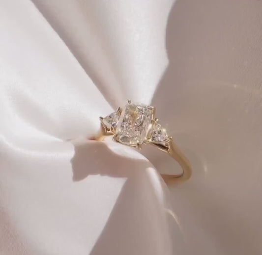 Radiant cut 4ct lab created diamond ring, kite side diamond engagement ring, bridal wedding jewelry, promise ring for her