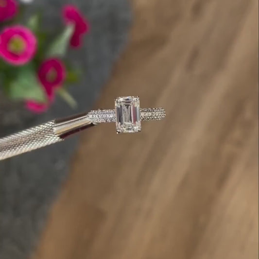 2.50TCW Emerald Lab Grown Diamond Engagement Ring | Pave Hidden Halo Setting | IGI Certified