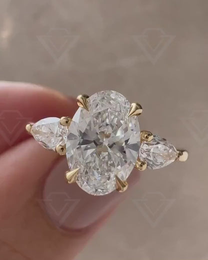 2.50ct Oval Trio Lab Grown Diamond Ring Luxurious diamond Ring, Wedding Ring, Anniversary and Promise Ring For Her