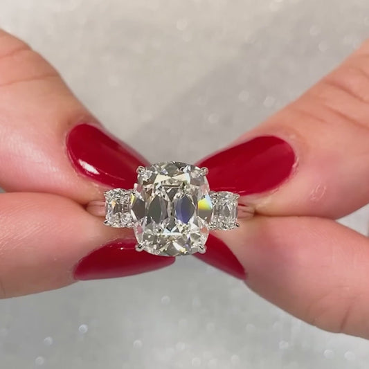 4.00 CT Old Mine Cushion Lab Grown Diamond Engagement Ring | Three Stone Ring | IGI Certified