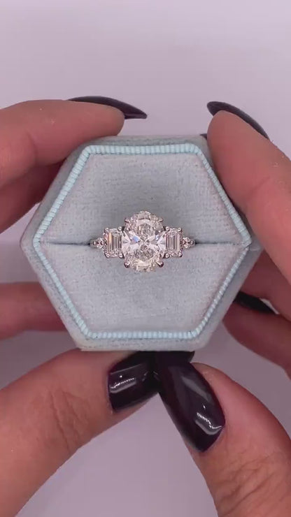 Oval Lab Grown Diamond Engagement Ring | Five Stone Cathedral Setting | IGI Certified