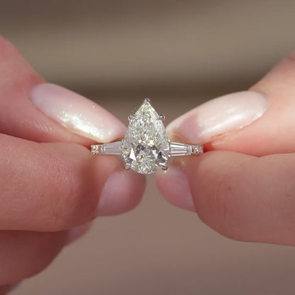 Pear 2.50CT Lab Grown Diamond Pave Band Engagement Ring Promise Ring for Her Anniversary Gift Bridal Ring Unique Diamond Ring For Wife