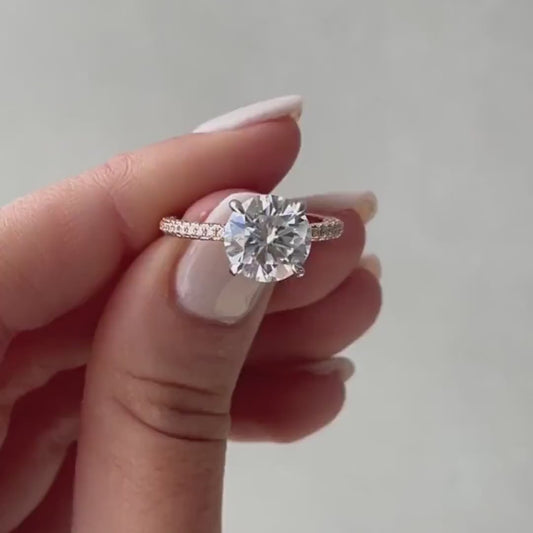 3.70 TCW round cut lab grown diamond engagement ring hidden halo IGI certified bridal wedding ring luxury diamond jewelry engagement ring gift