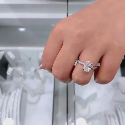 2.00CT Oval Lab Grown Diamond Engagement Ring | Hidden Halo Pave Band Setting | IGI Certified