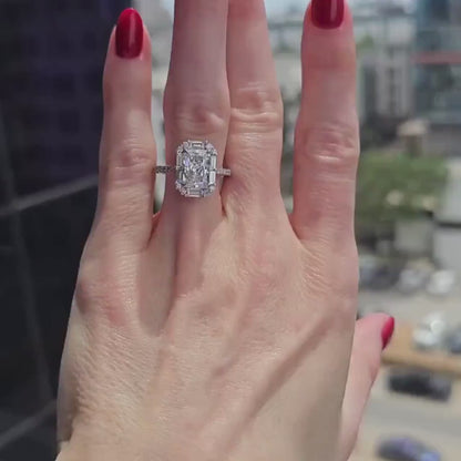 Radiant Lab Grown Diamond Engagement Ring | Rose Gold Halo Cathedral Ring | IGI Certified