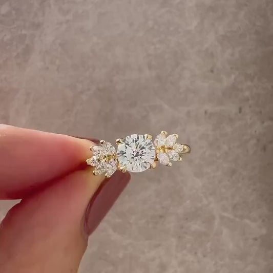 1.0ct Round Lab-Grown Diamond Engagement Ring | Marquise Side Stone Anastasia Setting | IGI Certified