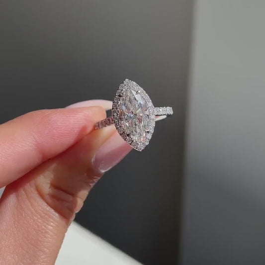 2.50TCW Marquise Cut Lab Grown Diamond Engagement Ring IGI Certified Halo Ring Setting, Bridal Wedding Jewelry Elegant Engagement Ring Design 