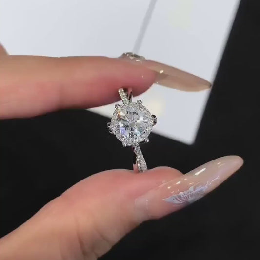 1.30TCW Round Lab Grown Diamond Engagement Ring | Hidden Halo Split Band Setting | IGI Certified