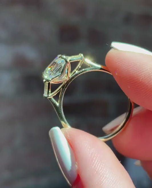 3.09 TCW Asscher Lab Grown Diamond Engagement Ring | IGI Certified | Baguette Accent Solitaire Design