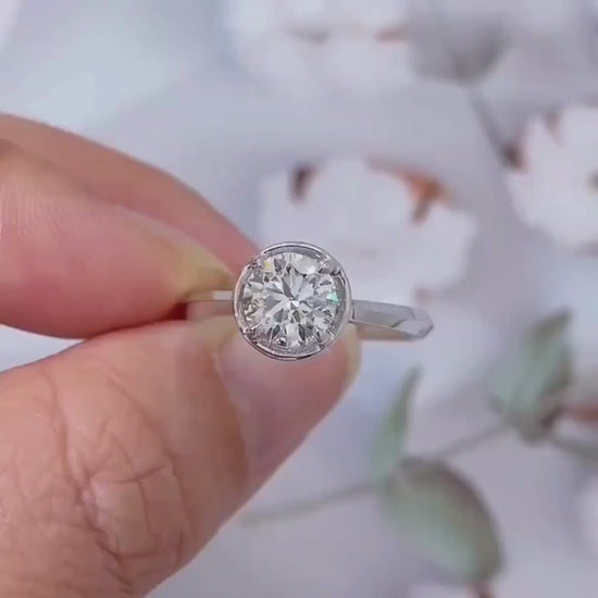 Modern 2.00ct round lab grown diamond engagement ring IGI certified, bezel setting knife edge band ethical diamond engagement wedding bridal jewelry ring