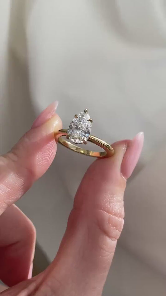 2.50 CT Pear Cut Lab Grown Diamond Engagement Ring | Hidden Halo | IGI Certified