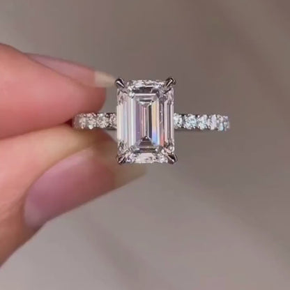 2.80TCW Emerald Lab Grown Diamond Engagement Ring | Pave Solitaire Setting | IGI Certified