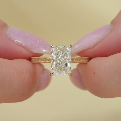 2.50Ct Radiant Lab Grown Diamond Engagement Ring | Double Hidden Halo With Pave Band | Vintage Ring | IGI Certified