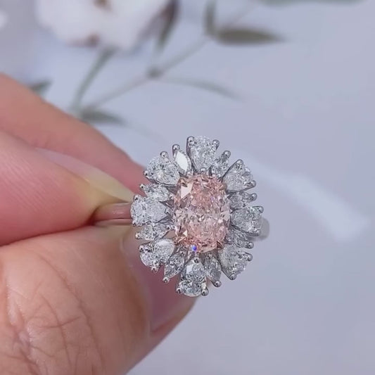 3.50TCW Oval Fancy Pink Lab Grown Diamond Engagement Ring | Halo Setting | IGI Certified