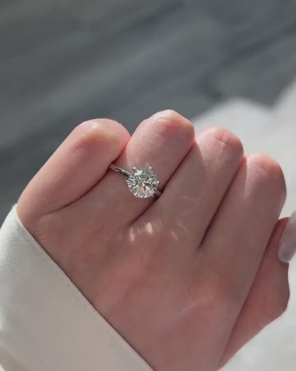 3.50 CT Round Lab Grown Diamond Engagement Ring | Cathedral Solitaire Design | IGI Certified